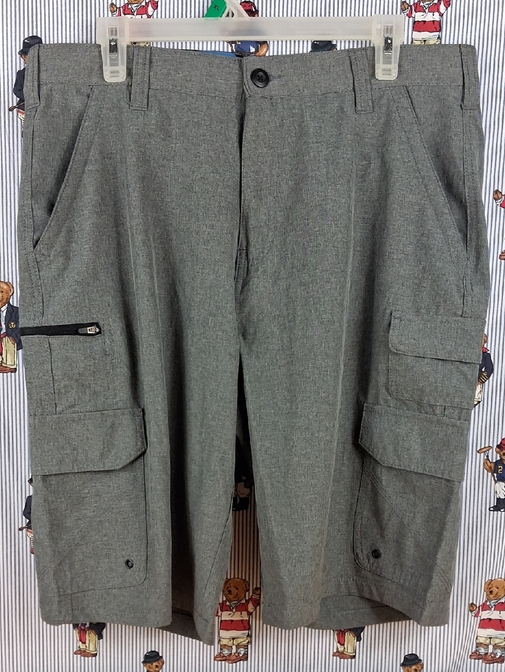 Iron Co Performance Stretch Tech Flat Front Casual Gray Hybrid Cargo Shorts Sz34